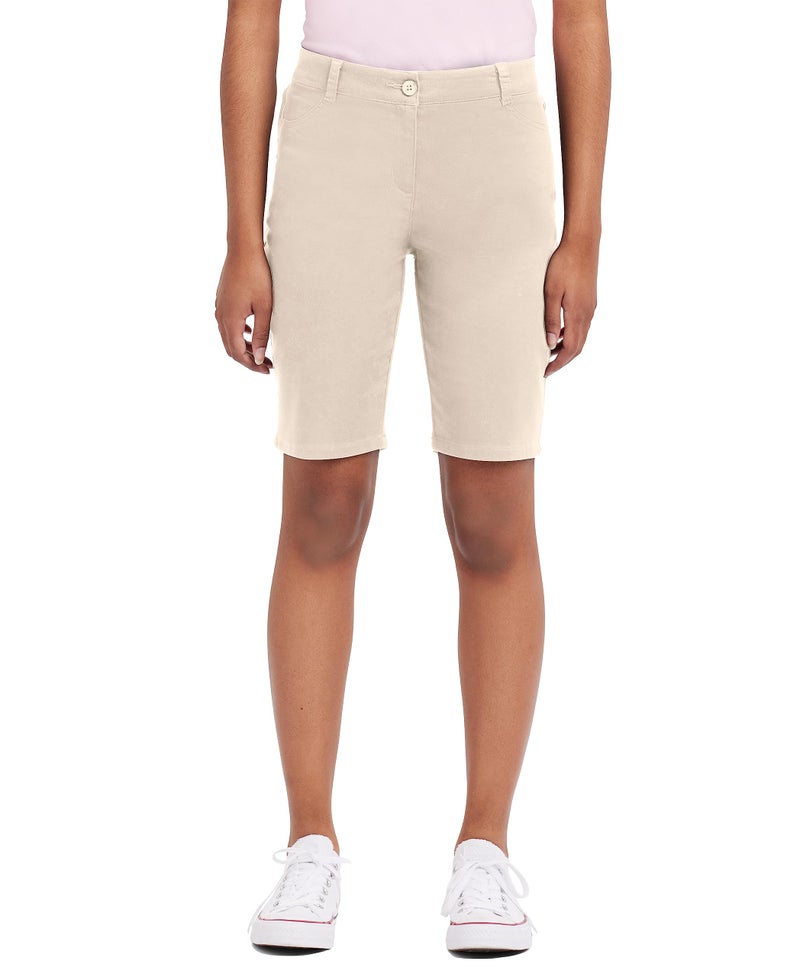 IZOD Junior's Uniform Stretch Twill Skinny Bermuda Short, Khaki, 7 - Image 1